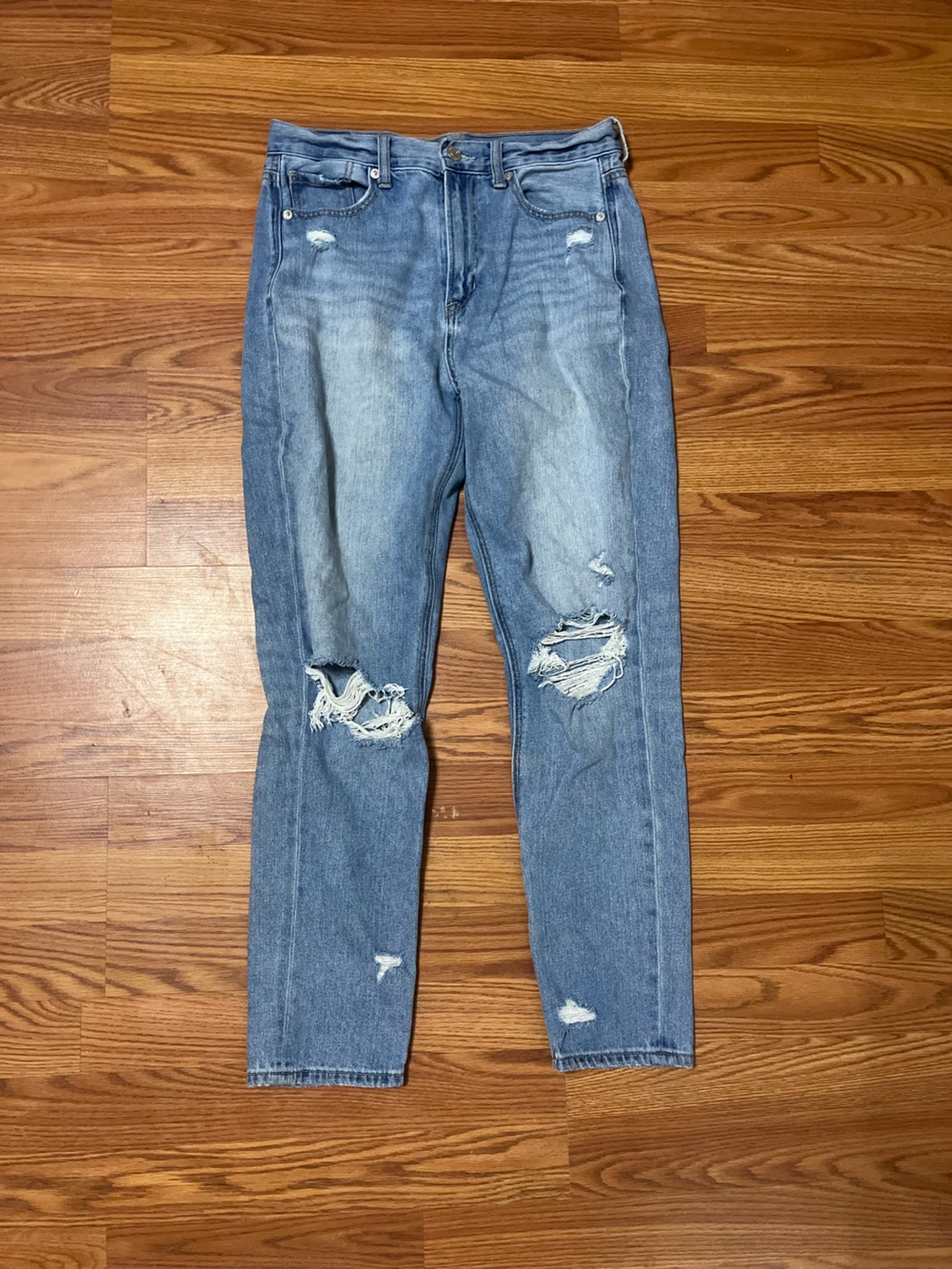 American Eagle Outfitters Distressed Light Blue Straight Leg Jeans